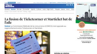 
                            10. Suisse: La fusion de Ticketcorner et Starticket bat de l'aile - Suisse ...
