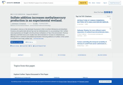 
                            12. Sulfate Addition Increases Methylmercury Production in an ...