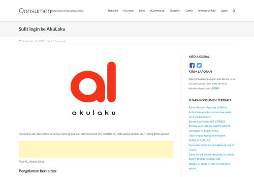 
                            7. Sulit login ke AkuLaku | Qonsumen