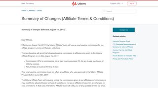 
                            9. Summary of Changes (Affiliate Terms & Conditions) – Udemy