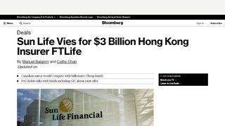 
                            13. Sun Life Said to Vie for $3 Billion Hong Kong Insurer FTLife - Bloomberg