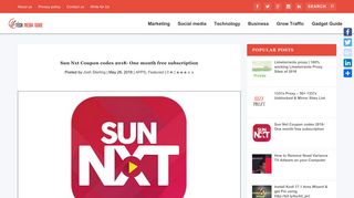 
                            9. Sun Nxt Coupon codes 2018- One month free subscription