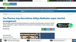 
                            11. Sun Pharma may discontinue Aditya Medisales super stockist ...