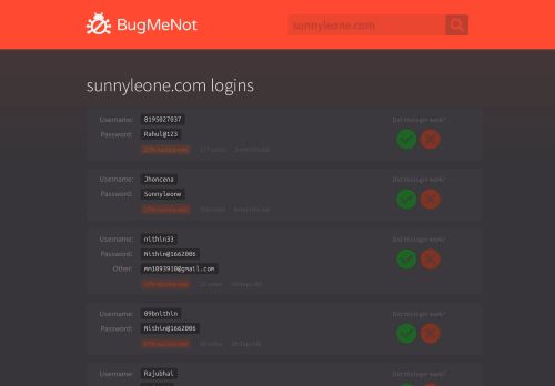 
                            11. sunnyleone.com passwords - BugMeNot