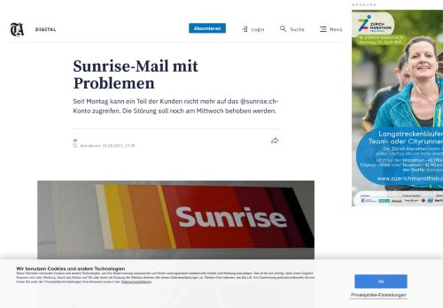 
                            9. Sunrise-Mail mit Problemen - Tagesanzeiger