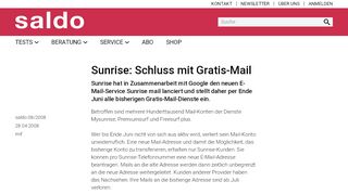 
                            7. Sunrise: Schluss mit Gratis-Mail - Artikel - www.saldo.ch