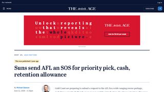 
                            10. Suns send AFL an SOS for priority pick, cash, retention ...