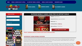 
                            3. Superior Mobile Casino | R250 Free No Deposit Bonus