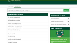
                            6. Support Contact page - Help Home - Paddy Power