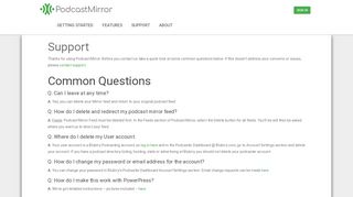 
                            9. Support - Podcast Mirror frequently asked questions and links to support.
