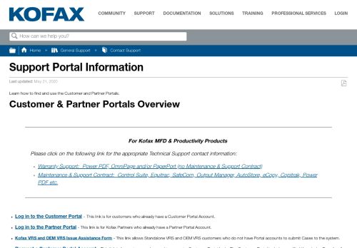 
                            2. Support Portal Information - Kofax