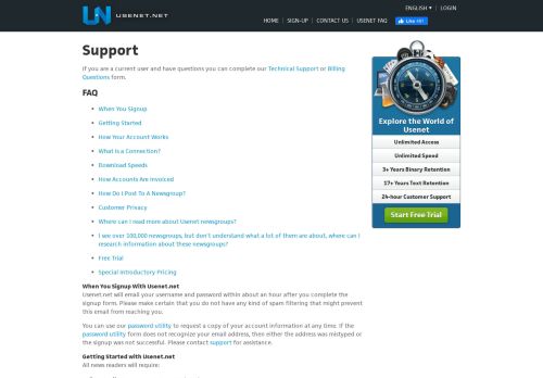 
                            8. Support - Usenet.net