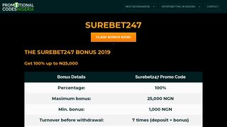 
                            6. Surebet247 bonus is 25% up to N250.000! Get it now!