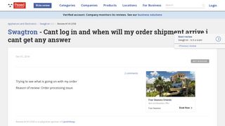
                            4. Swagtron - Cant log in and when will my order shipment arrive i cant ...