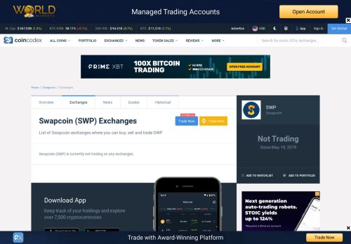 
                            4. Swapcoin (SWP) Exchanges - Buy, Sell & Trade | CoinCodex