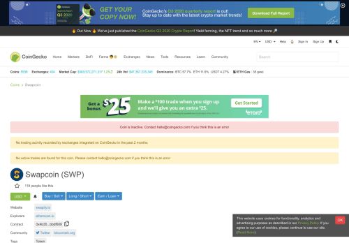 
                            12. Swapcoin (SWP) price, chart, and fundamentals info | CoinGecko