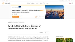 
                            6. Swedish FSA withdraws licenses of corporate finance firm Remium ...