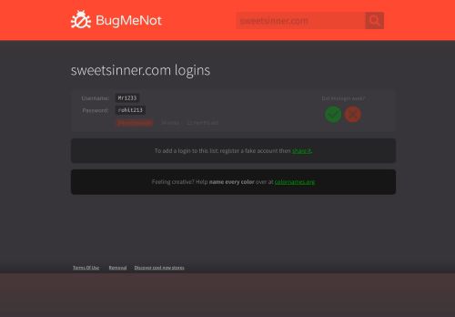 
                            6. sweetsinner.com passwords - BugMeNot