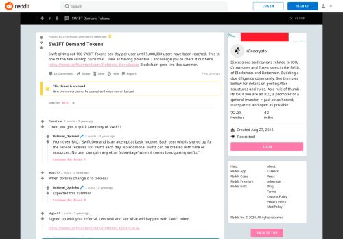 
                            9. SWIFT Demand Tokens : icocrypto - Reddit