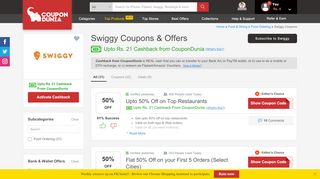 
                            8. Swiggy Coupons & Offers: Flat 50% OFF | FREE DELIVERY (Feb 2019)