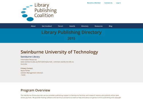 
                            10. Swinburne University of Technology 2015 | Library Publishing Coalition