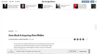 
                            5. Swiss Bank Is Acquiring PaineWebber - The New York Times