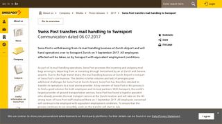 
                            12. Swiss Post transfers mail handling to Swissport - Swiss Post