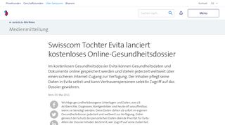 
                            12. Swisscom Tochter Evita lanciert kostenloses Online-Gesundheitsdossier