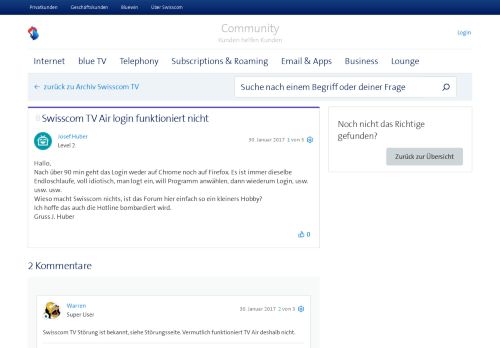 
                            9. Swisscom TV Air login funktioniert nicht | Swisscom Community