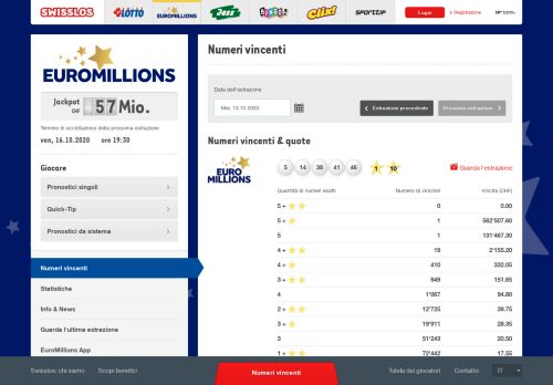 
                            11. Swisslos | EuroMillions | Numeri vincenti e quote