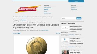 
                            7. „Swissmine“ bietet mit Ducatus eine „globale Kryptowährung“ an ...