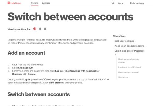 
                            11. Switch between accounts | Pinterest help