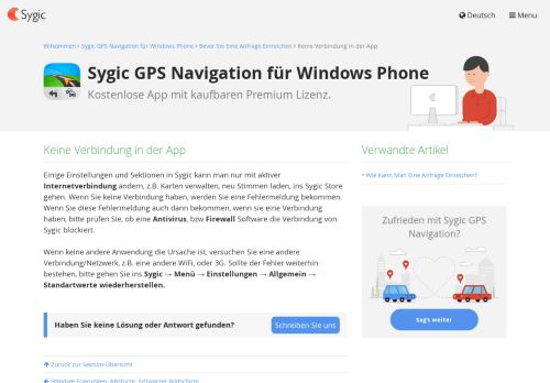 
                            3. Sygic Support Center | Keine Verbindung in der App
