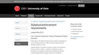 
                            9. Syllabus/achievement requirements - HEM4100 - - Universitetet i Oslo
