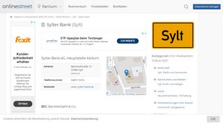 
                            9. Sylter Bank in Sylt: BIC für Bankleitzahl 21791805 - Onlinestreet