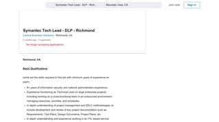 
                            8. Symantec Tech Lead - DLP - Richmond - LinkedIn