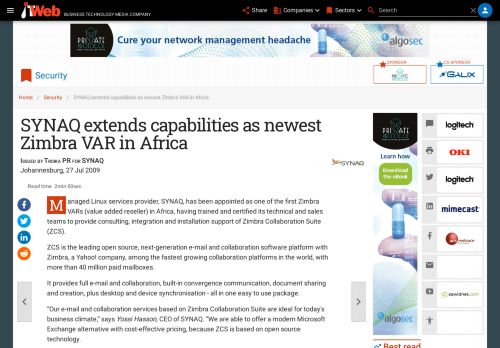 
                            5. SYNAQ extends capabilities as newest Zimbra VAR in Africa | ITWeb