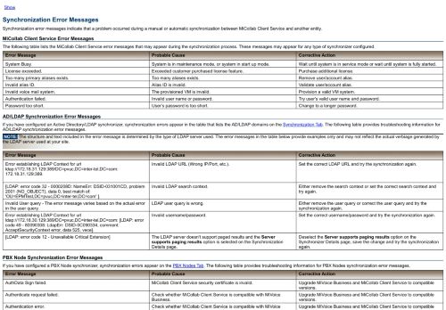 
                            12. Synchronization Error Messages - Mitel Edocs