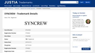 
                            8. SYNCREW Trademark Application of Syncrew, Inc. - Serial Number ...