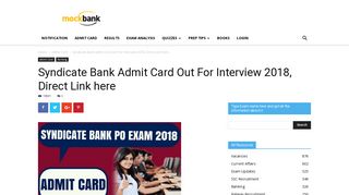 
                            12. Syndicate Bank Admit Card Out For Interview 2018, Direct Link here