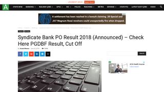 
                            8. Syndicate Bank PO Result 2018 (Announced ... - AglaSem Career