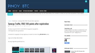 
                            10. Synergy Traffic, FREE 100 points after registration - Pinoy BTC