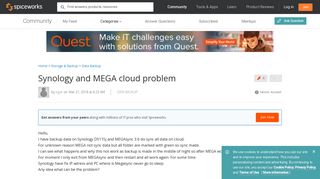 
                            12. Synology and MEGA cloud problem - Data Backup - Spiceworks Community