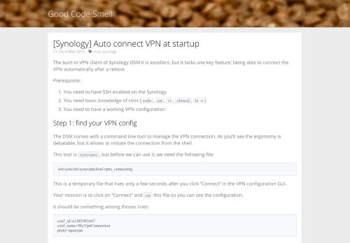 
                            12. [Synology] Auto connect VPN at startup | Good Code Smell