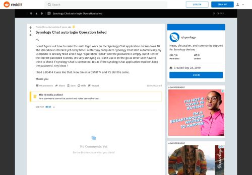 
                            8. Synology Chat auto login Operation failed : synology - Reddit