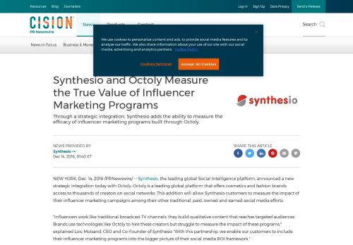 
                            13. Synthesio and Octoly Measure the True Value of Influencer Marketing ...