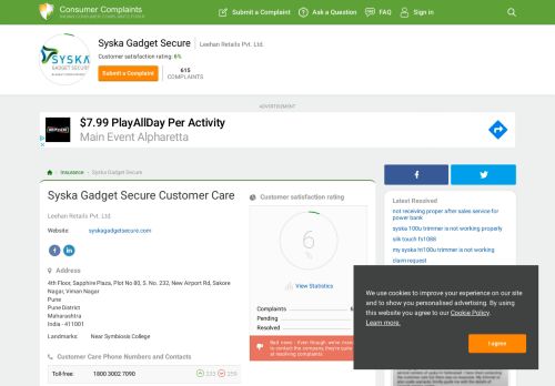 
                            9. Syska Gadget Secure Customer Care, Complaints and Reviews