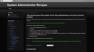 
                            9. System Administrator Recipes: The security log on this system is full ...