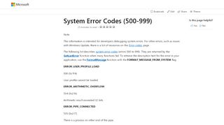 
                            10. System Error Codes (500-999) - Windows applications | Microsoft Docs