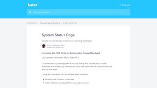 
                            1. System Status Page | Later Help Center